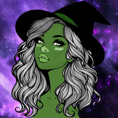 realistic witch girl with wavy hair and lips