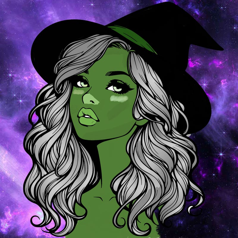 realistic witch girl with wavy hair and lips