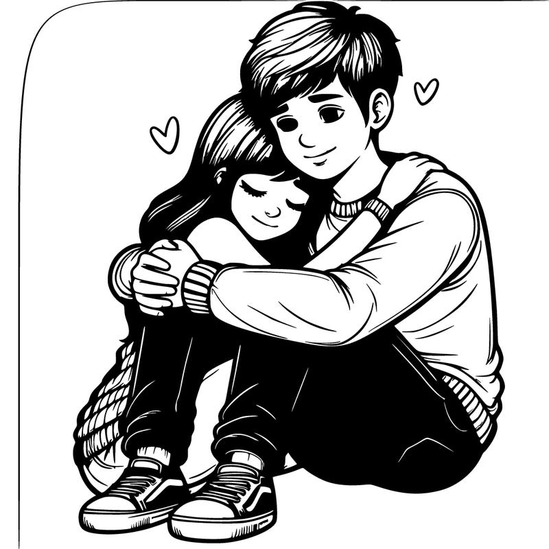 realistic girl hugging realistic guy
