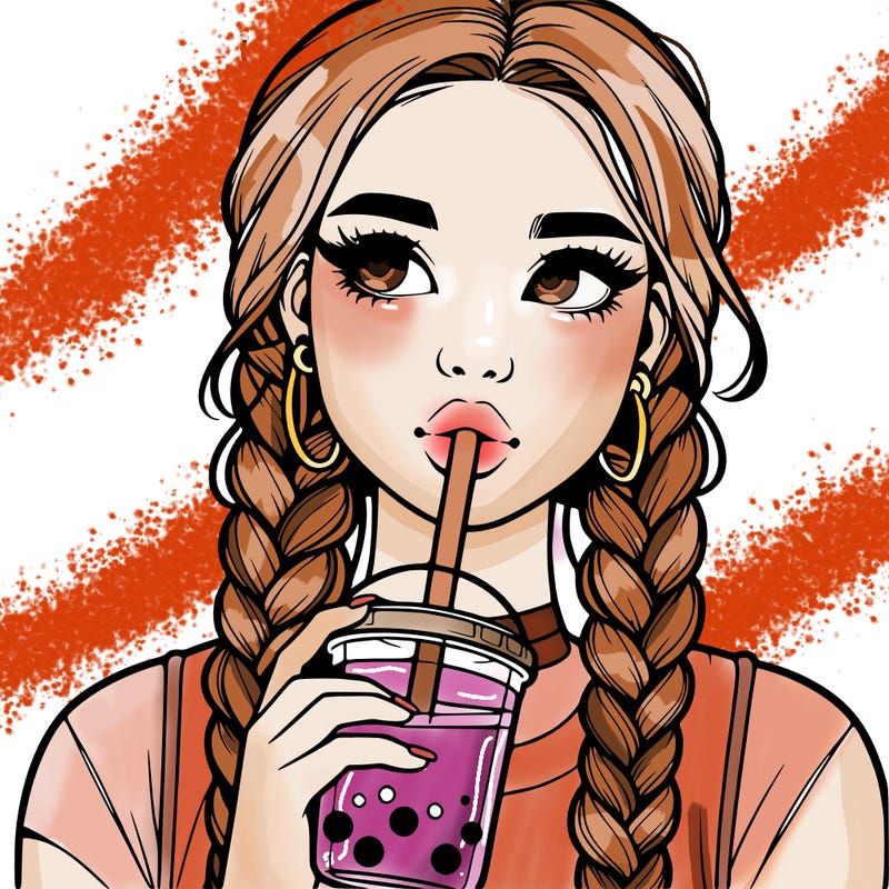 realistic girl with braided hair drinking boba