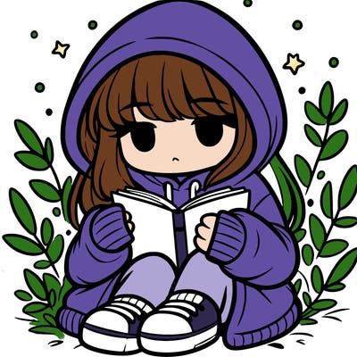 girl in oversized hoodie reading a book
