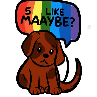 a puppy that says 5 like maybe