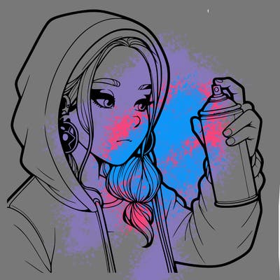 a realistic girl, spray painting