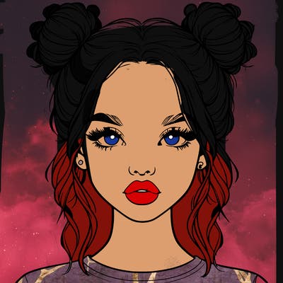 realistic girl with two buns in hair and lips