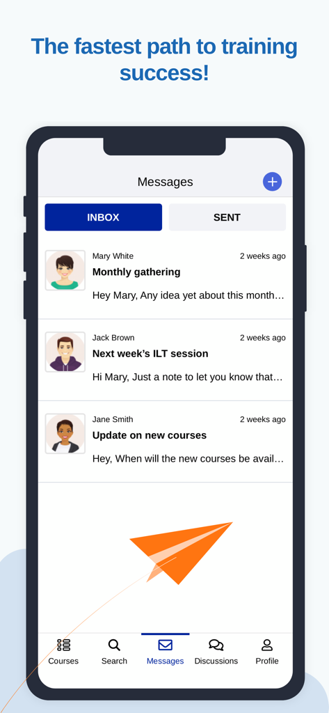 TalentLMS - TalentLMS mobile app interface showing the internal messages inbox with training-related notifications