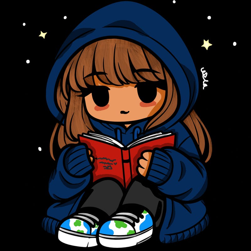 girl in oversized hoodie reading a book