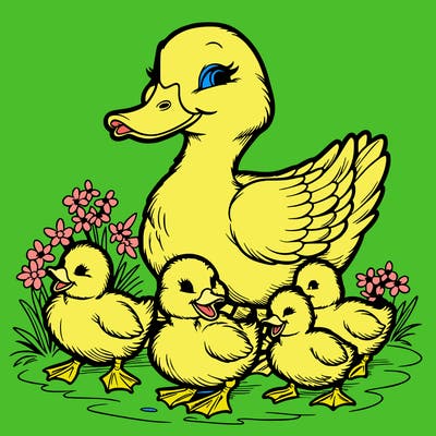 duck with ducklings realistic
