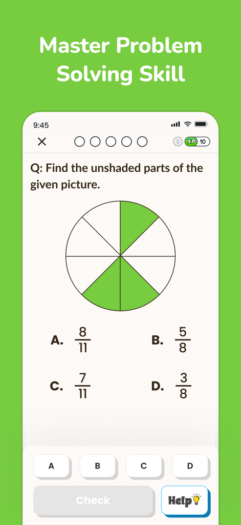 Gonit - Practice Math Olympiad - A fraction problem about unshaded parts of a circle in the Gonit Math Olympiad app