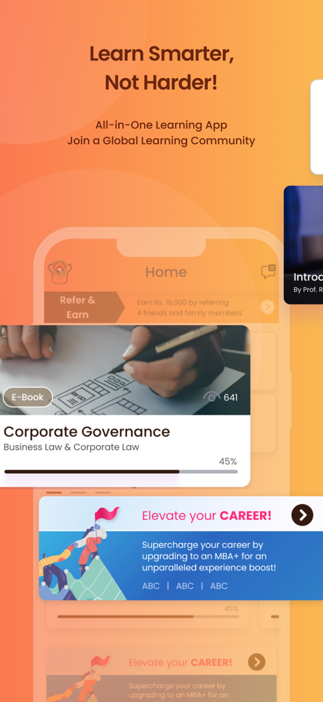 AU Online Learner App - AU Online Learner App dashboard featuring course materials and career banners