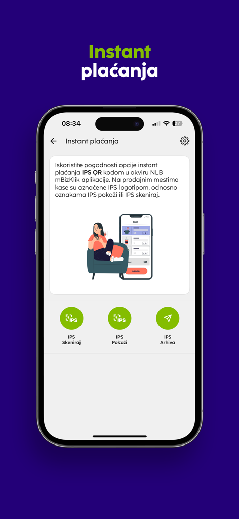 NLB mBizKlik mobile app interface for instant QR code payments with scan and show options
