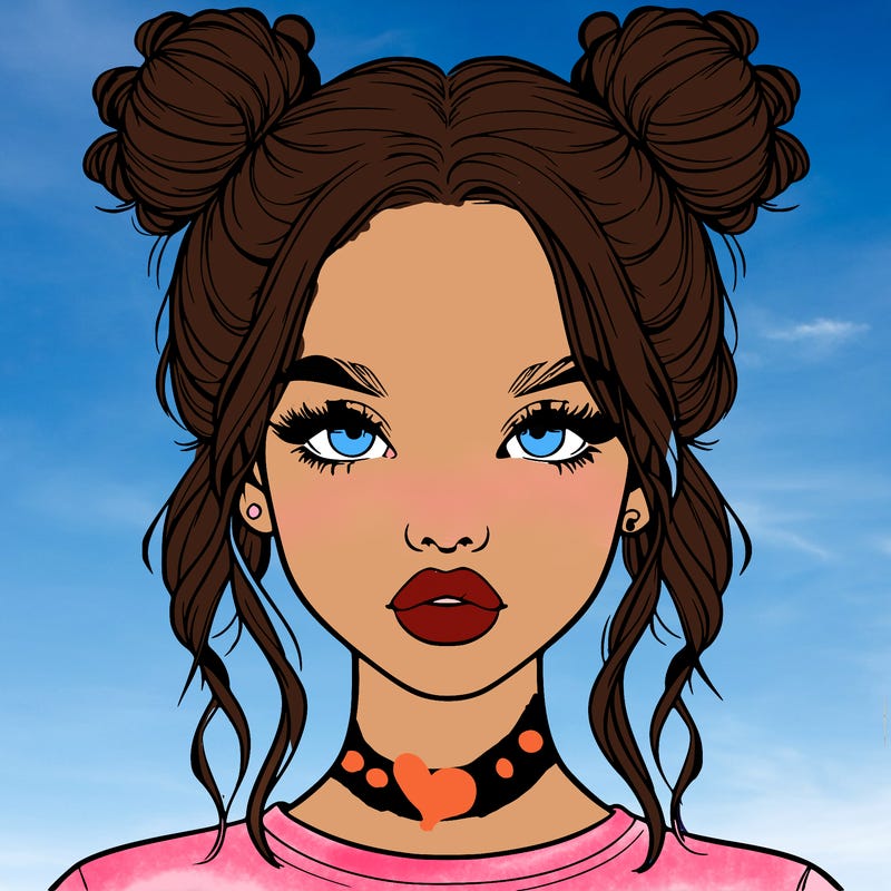 realistic girl with two buns in hair and lips