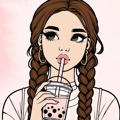 realistic girl with braided hair drinking boba