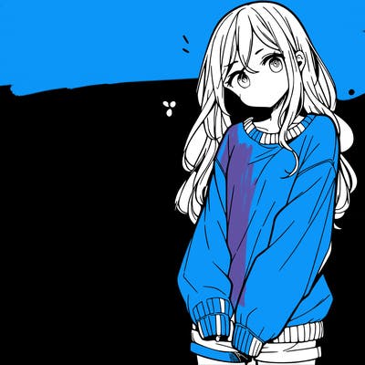 manga teen girl  in a sweater and baggy pants