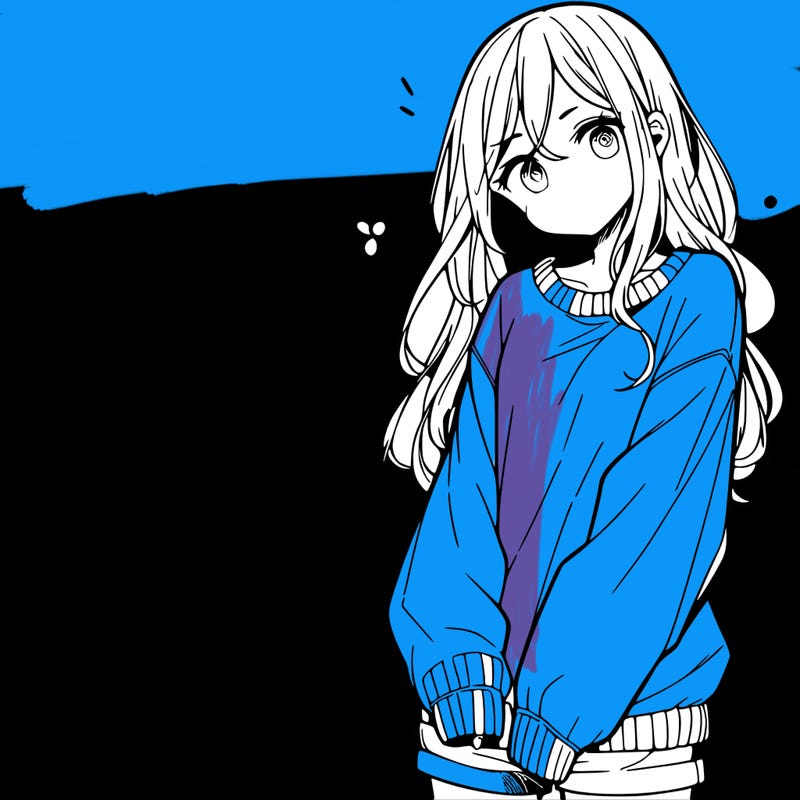 manga teen girl  in a sweater and baggy pants
