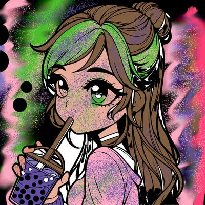 a realistic girl drinking boba