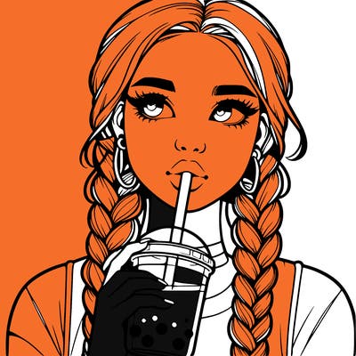 realistic girl with braided hair drinking boba