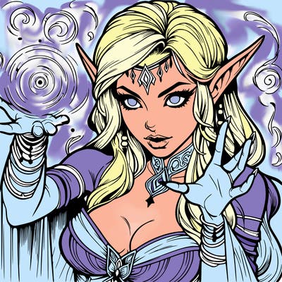 realistic scary beautiful elf sorceress casting spell