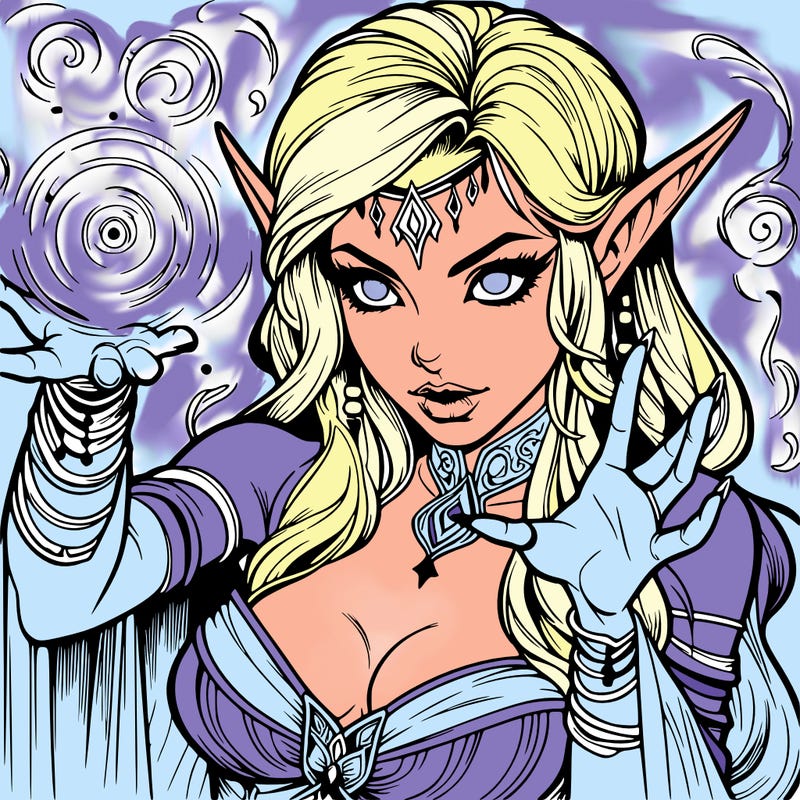 realistic scary beautiful elf sorceress casting spell