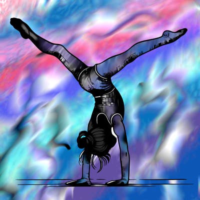 realistic gymnastic hand stand girl in four splits