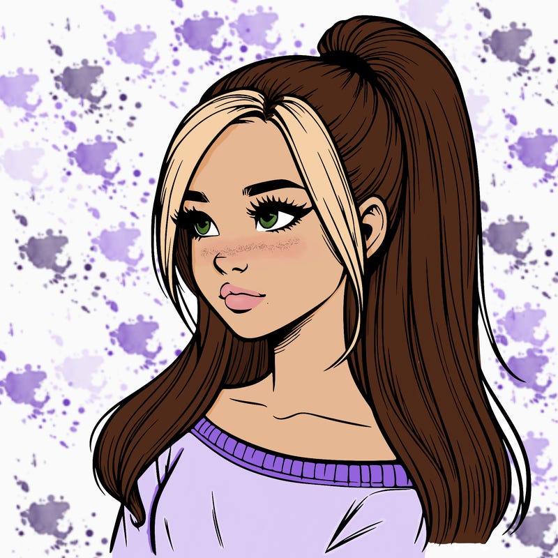 realistic girl with a high ponytail