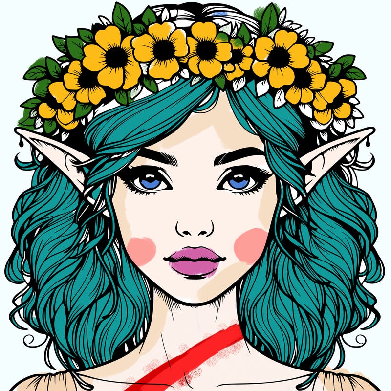 realistic female elf with flower crown