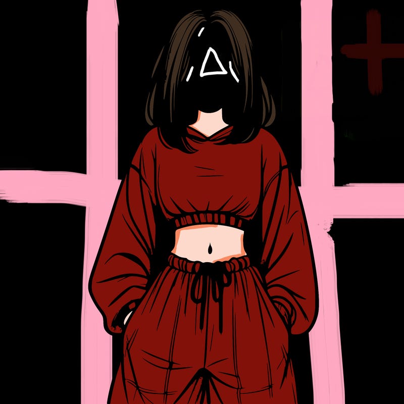 realistic girl faceless with baggy pants and a crop top