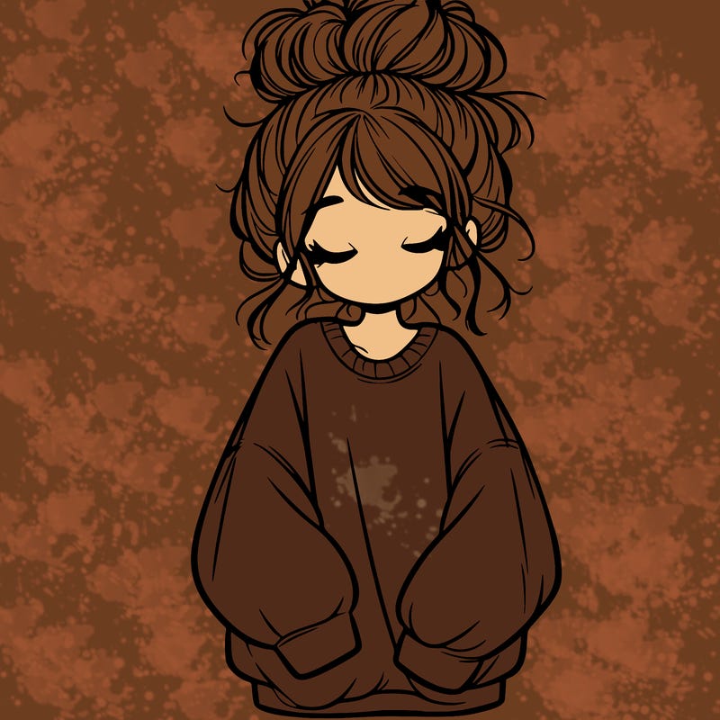 girl with baggy sweatshirt and messy bun