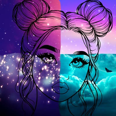 realistic girl with two buns on her hair and lips