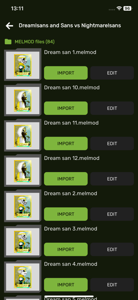 Nolem Playland Addons - A list of Sans character skins for Melon Sandbox with import and edit buttons