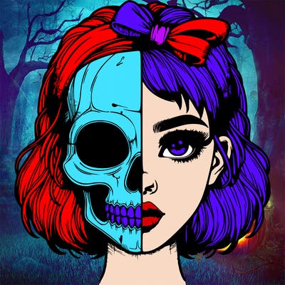 realistic girl with half skull mask