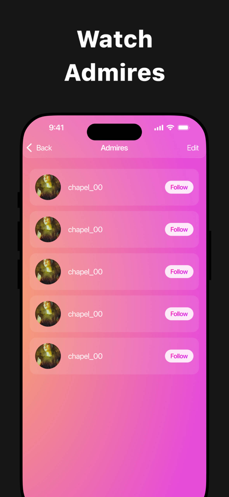 Watch-Profil-Bewunderer-Liste in der Mein Follower-Tracker App