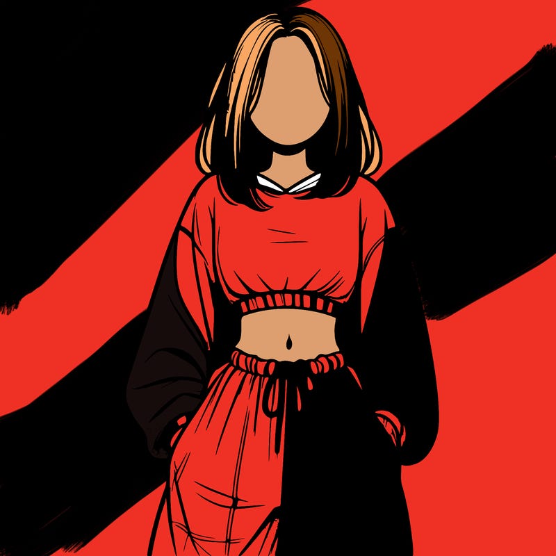 realistic girl faceless with baggy pants and a crop top