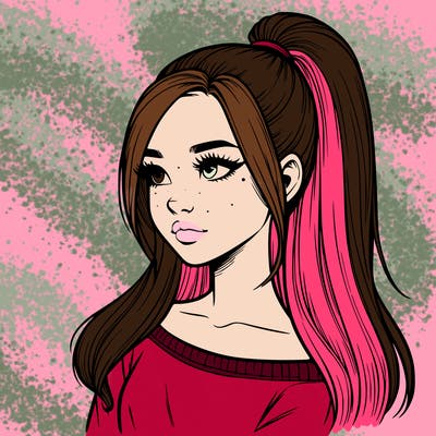 realistic girl with a high ponytail