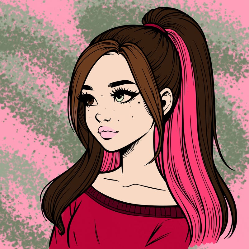 realistic girl with a high ponytail