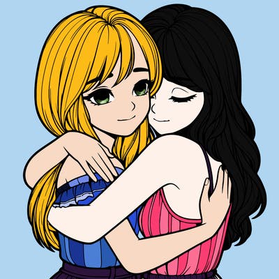 realistic girls hugging