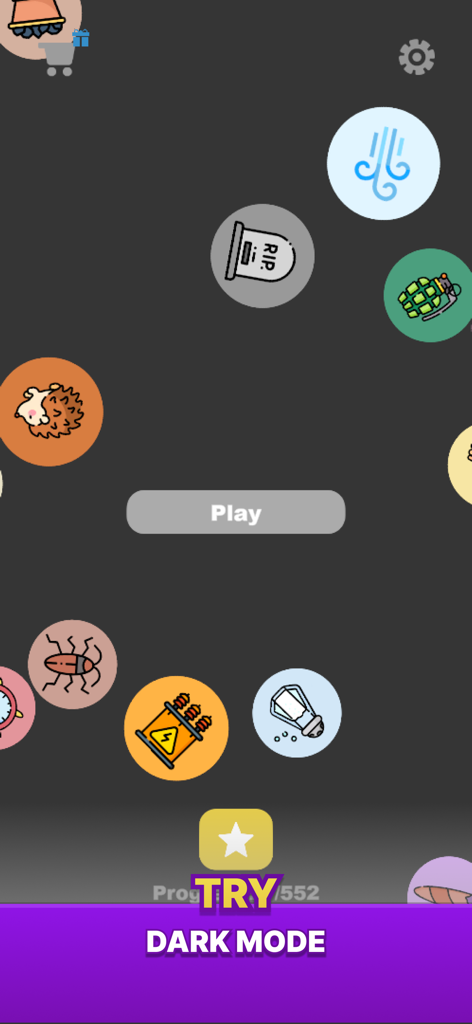 Alchemy - Merge Puzzle Game - Alchemy Merge Puzzle Game home screen with dark mode interface and various element icons