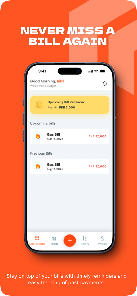 KYE: Know Your Expenses - A mobile interface for the KYE app displaying upcoming and previous bill reminders to ensure timely payments.