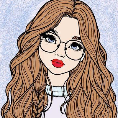 girl with long hair and freckles and glasses realistic
