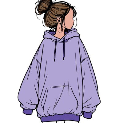 realistic girl with a oversized sweatshirt on and a bun