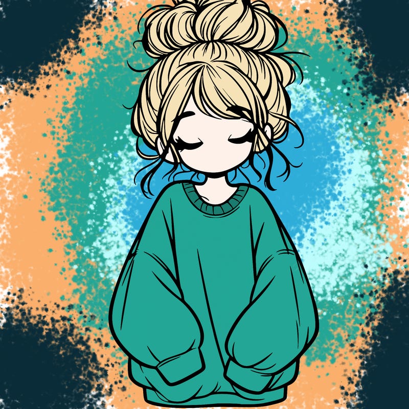 girl with baggy sweatshirt and messy bun