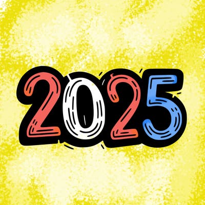 one line scrawled numbers sketch design “2025”