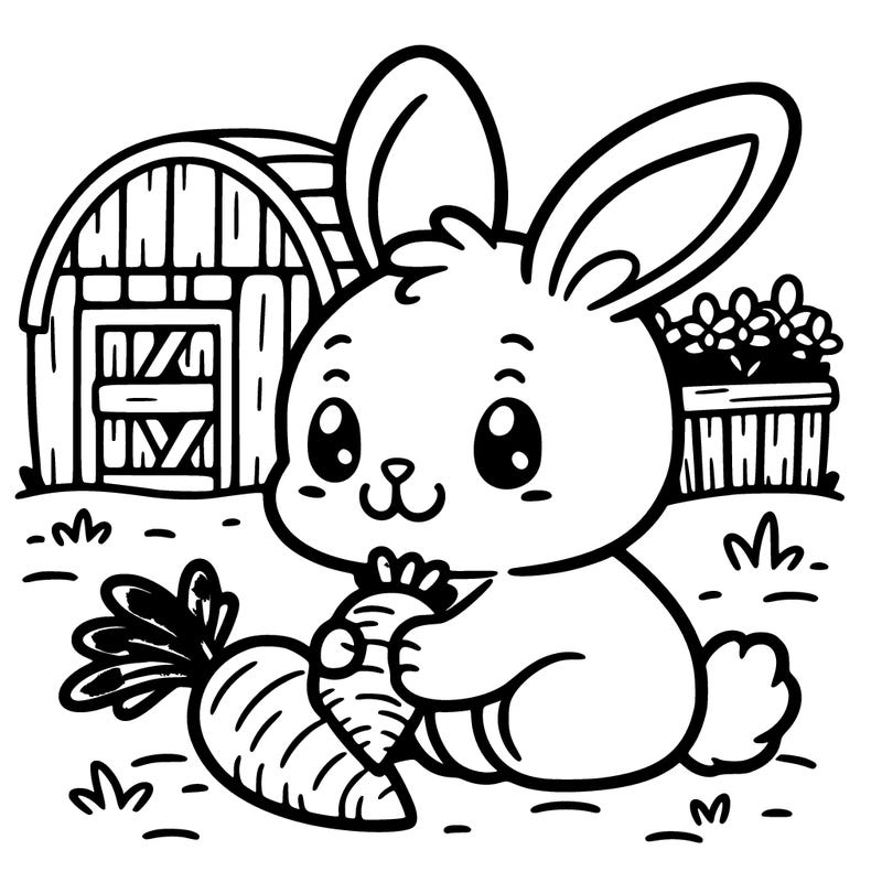 rabbit eating a small carrot at a carrot farm