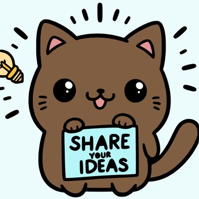 a cute cat saying share your ideas
