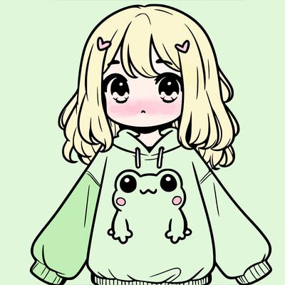 girl wearing frogging sweatshirt