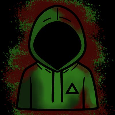 a person with non face waering a hoodie with a small triangle symbol