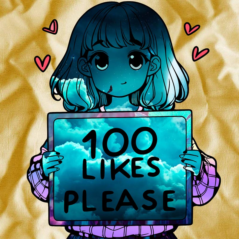 a girl holding a sign saying 100 likes please