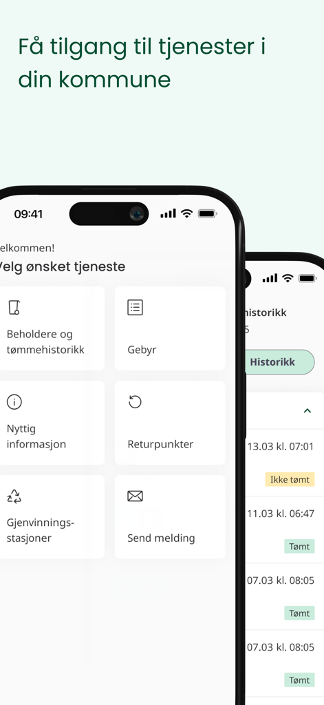 MinRenovasjon - Dashboard of the MinRenovasjon app showing municipal waste collection and recycling services