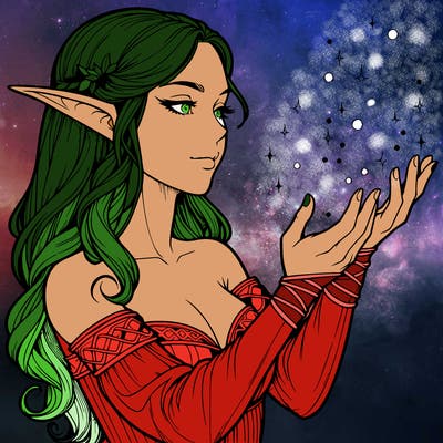 realistic elf girl doing magic
