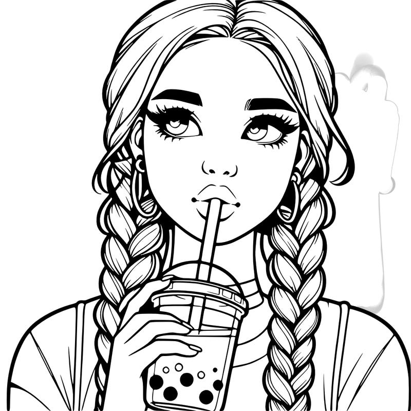 realistic girl with braided hair drinking boba