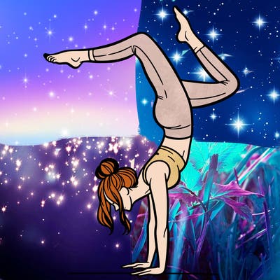 a woman doing a handstand